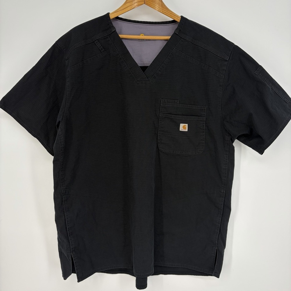 Carhartt Men RipStop Scrub Shirt XL Black V Neck Chest Pocket Nurse Medical Work